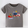 Children's Construction Vehicle Embroidered T-Shirt - Gray