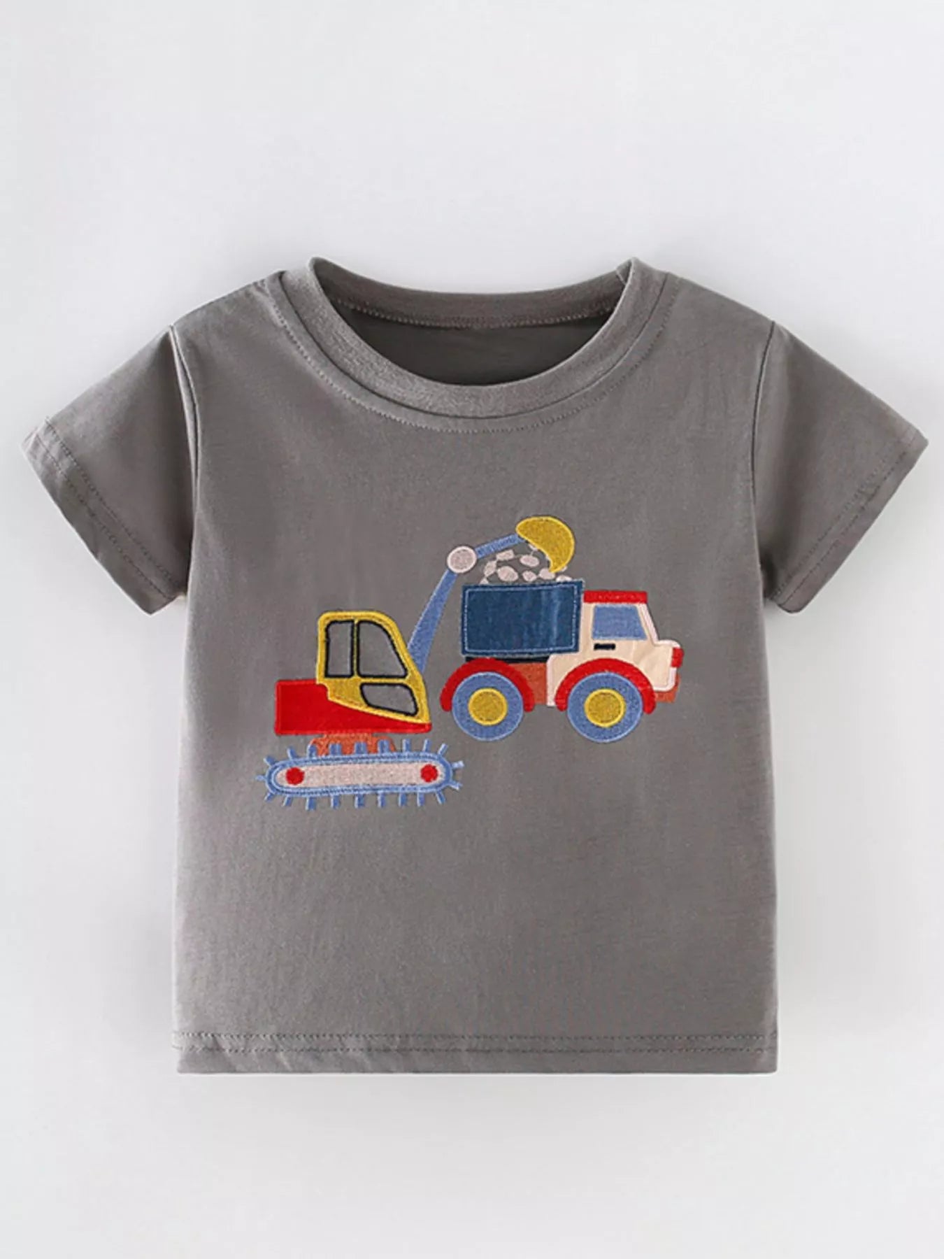 Children's Construction Vehicle Embroidered T-Shirt - Farnelli