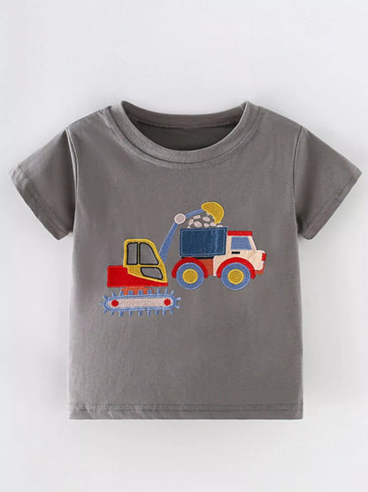 Children's Construction Vehicle Embroidered T-Shirt - Farnelli