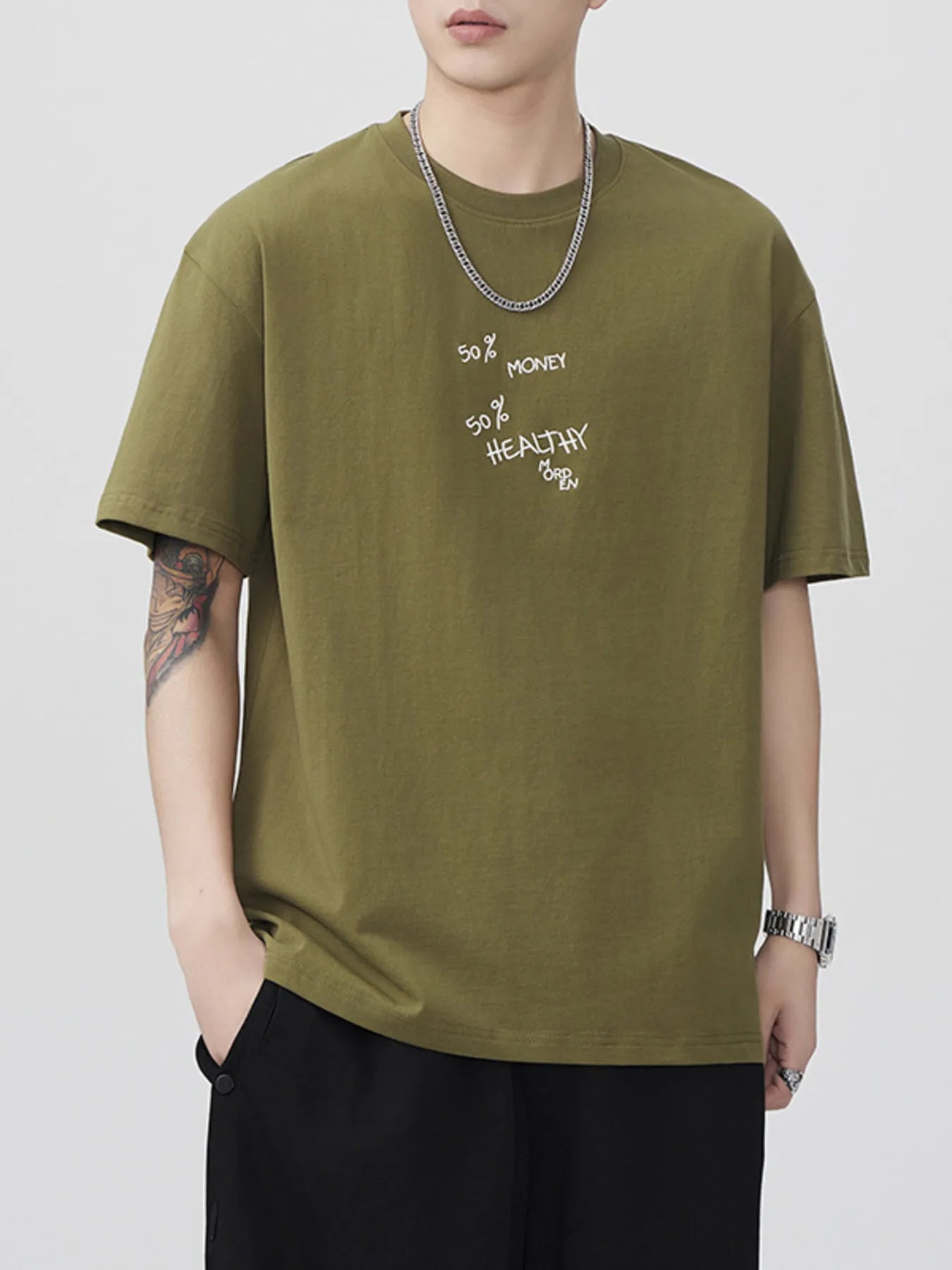 Men's Plus Size Letter Round Neck Short Sleeve T-Shirt - Farnelli