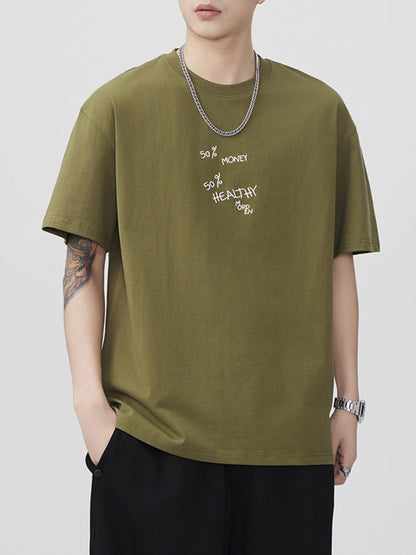 Men's Plus Size Letter Round Neck Short Sleeve T-Shirt - Farnelli