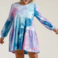Umgee Full Size Tie Dye Round Neck Long Sleeve Babydoll Tiered Dress Plus Size - Farnelli