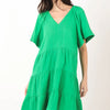 VERY J Texture V-Neck Ruffled Tiered Dress - Green