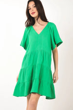 VERY J Texture V-Neck Ruffled Tiered Dress - Farnelli