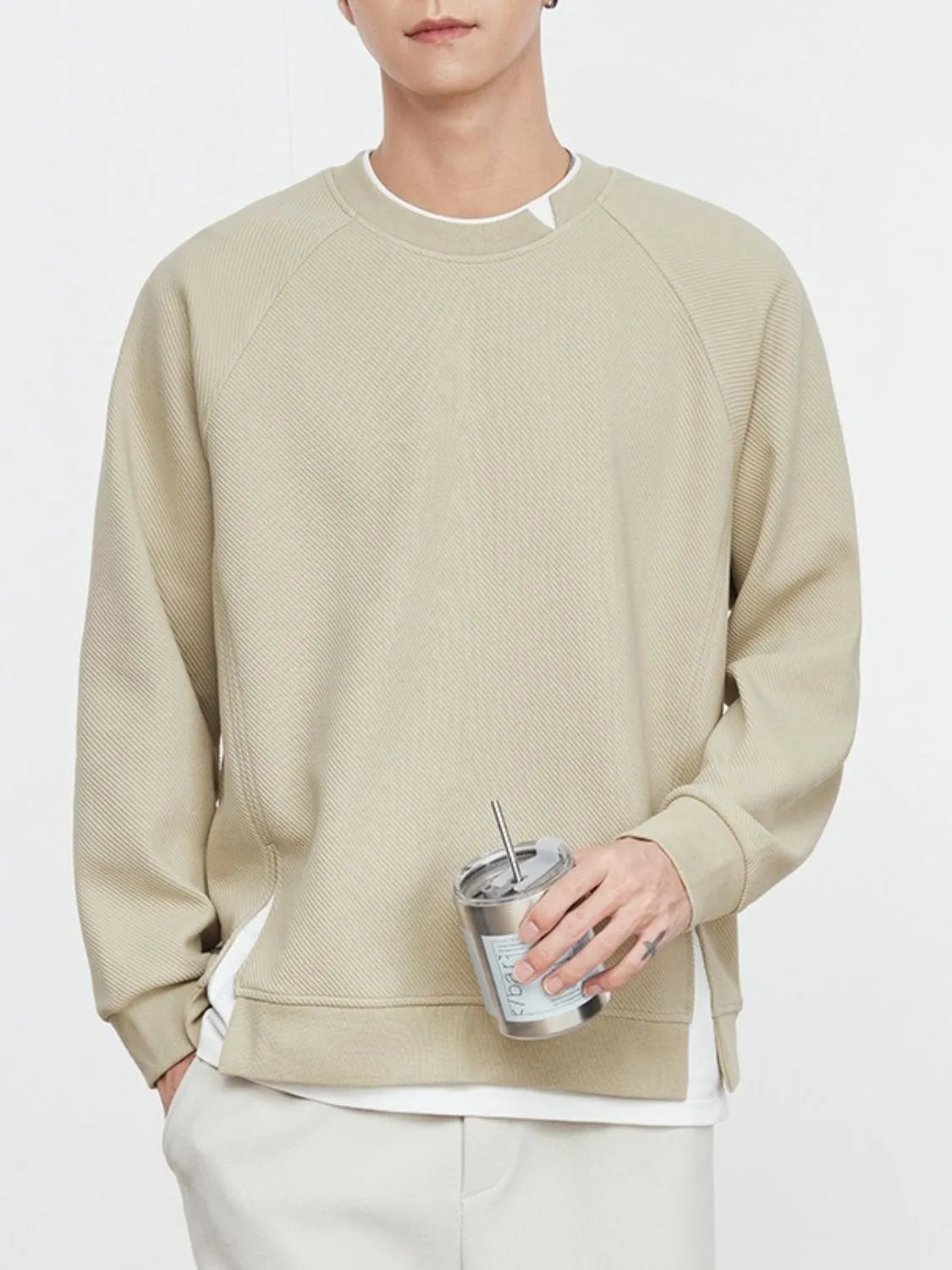 Men's Plus Size Contrast Crew Neck Sweatshirt - Farnelli