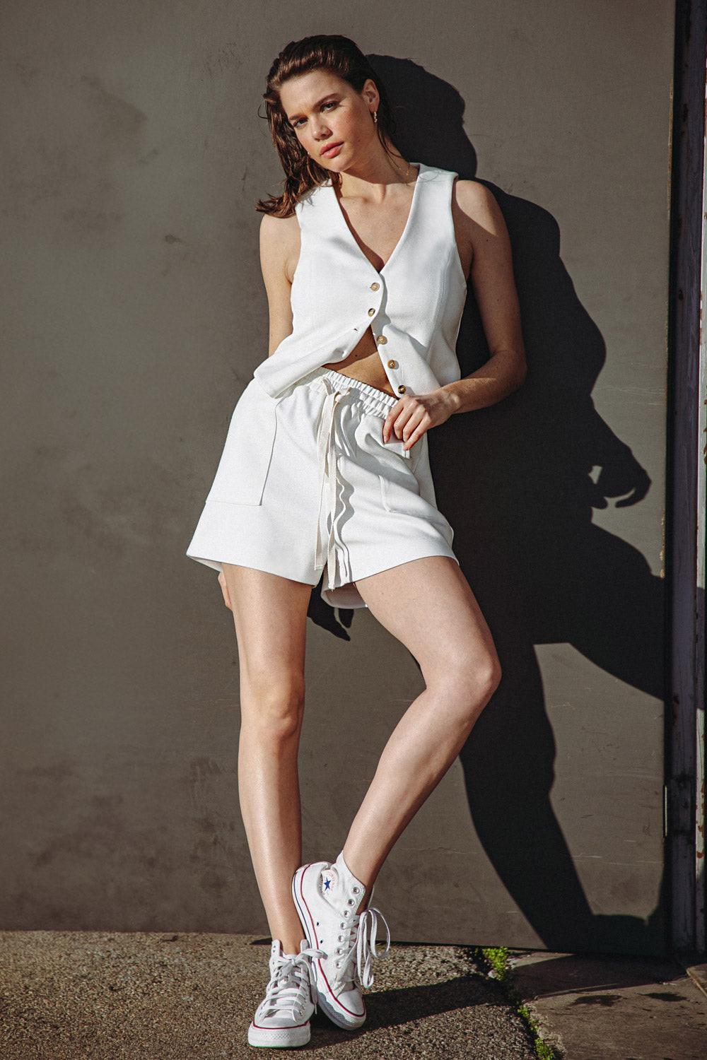 Flying Tomato Call My Lovely Shorts in white, casual denim shorts with a relaxed fit and stylish design.