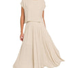Zenana Woven Crinkle Gauze Crop Tee and Skirt Set - SAND BEIGE