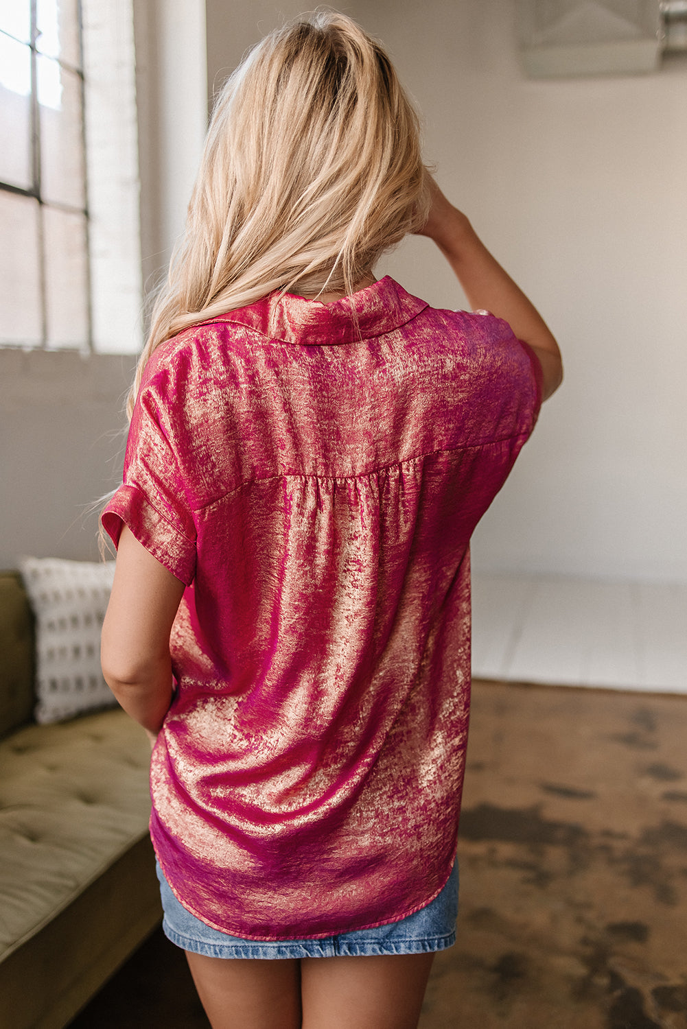 Amoura Metallic Sheen Buttoned Top - Farnelli
