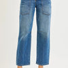 RISEN 4 Way Stretch Mid Rise Barrel Jeans with Patch Pocket Detail - DARK