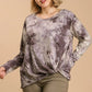 Umgee Full Size Tie Dye Front Gathered Detail Round Neck Long Sleeve T-Shirt Plus Size - Farnelli