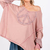 SAGE + FIG Peace Sign Mineral Wash Terry Top - Mauve