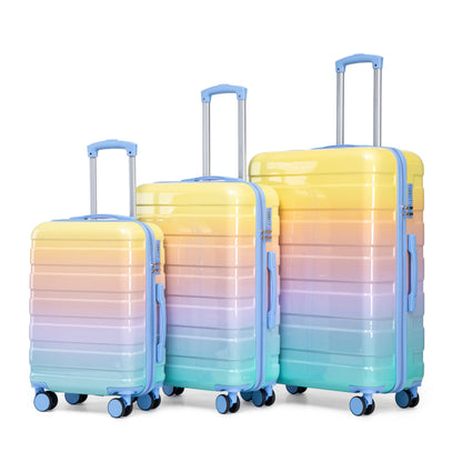 HouseOfZazla 3-piece hard case luggage set in blue and yellow with spinner wheels