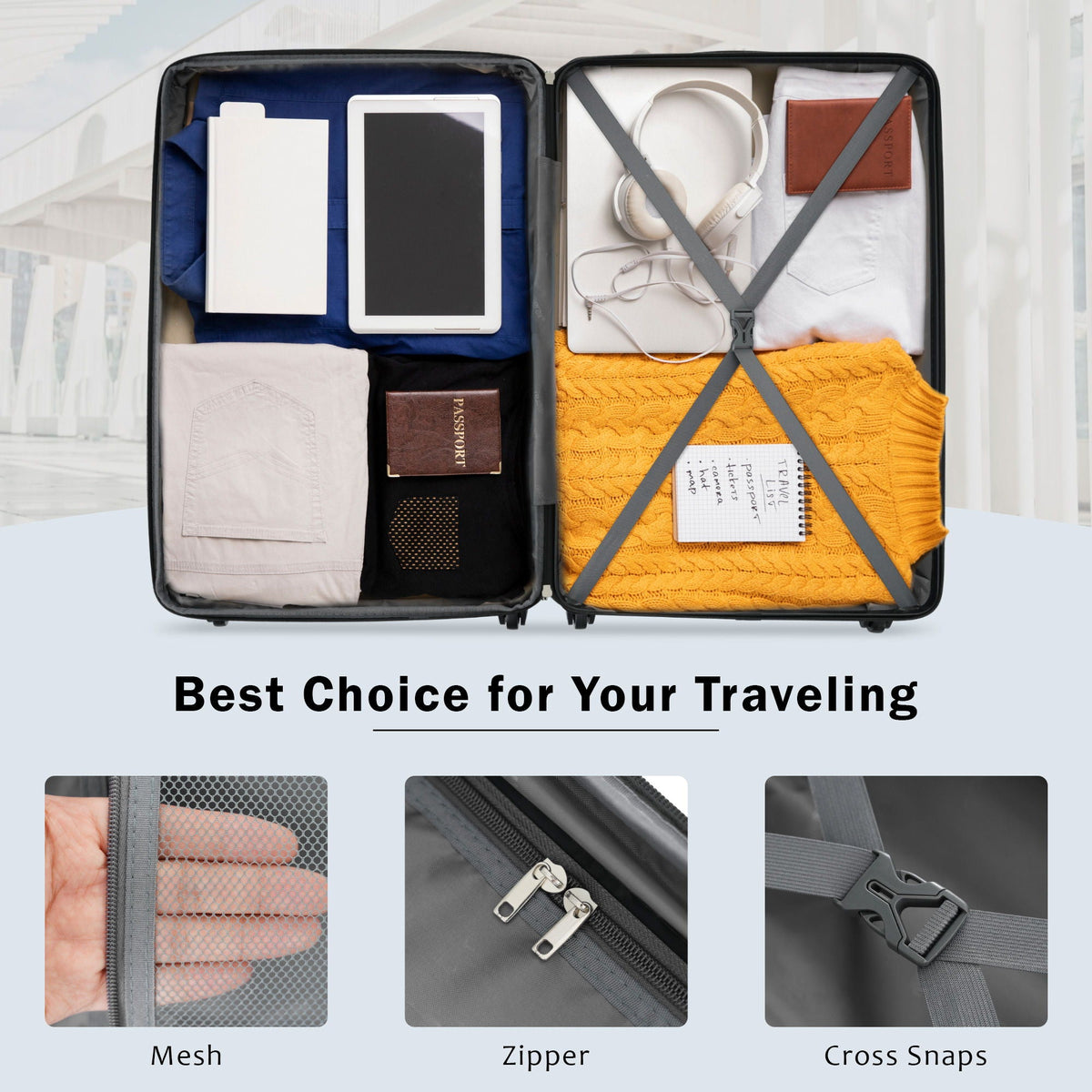 HouseOfZazla expandable 2-piece luggage set with TSA lock and spinner wheels in multiple colors