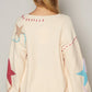 POL V-Neck Long Sleeve Star Fringe Sweater - Farnelli