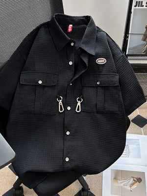 Men's Plus Size Waffle Texture Button Up Shirt - Farnelli