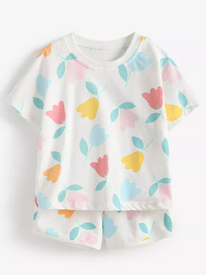 Children's Floral Print Tee and Shorts Set - Farnelli