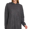 Zenana Hooded Brushed Melange Hacci Sweater - BLACK