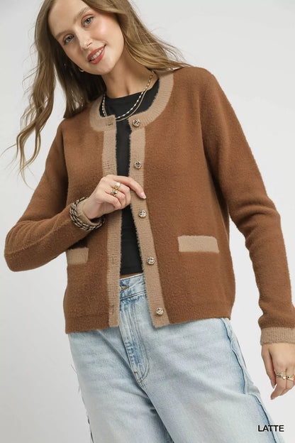 Umgee Two-Tone Button Front Cardigan - Farnelli