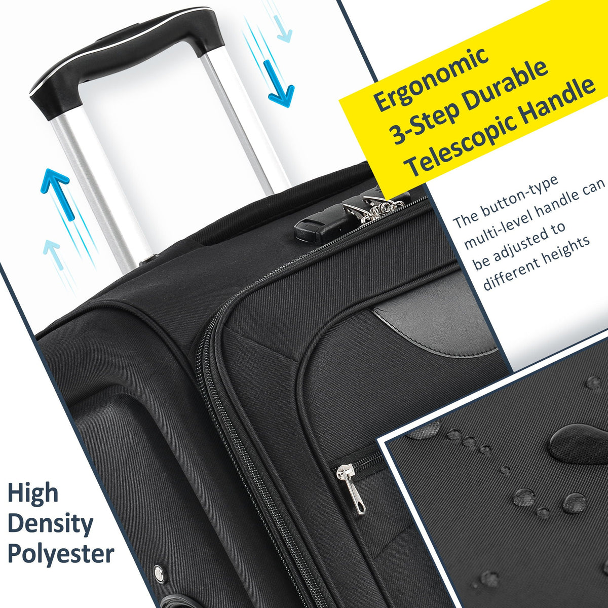 HouseOfZazla expandable softside luggage 3-piece set with spinner wheels in multiple colors