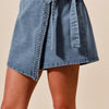 SO ME Wrap Braided Trimmed Denim Skort - BLUE