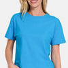 Zenana Round Neck Short Sleeve Cropped T-Shirt - Deep Sky