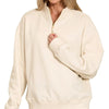 Zenana Fleece Half Zip Sweatshirt - SAND BEIGE