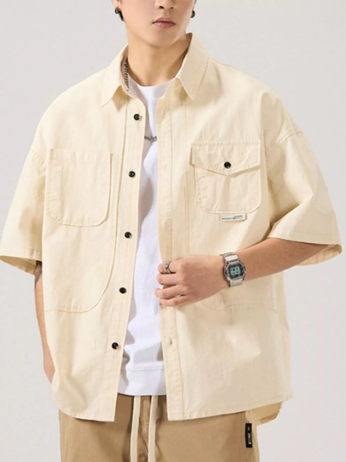 Men's Full Size Button Up Half Sleeve Shirt Plus Size - Farnelli