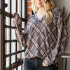 Heimish Plaid Exposed Seam V-Neck T-Shirt - Mocha Multi