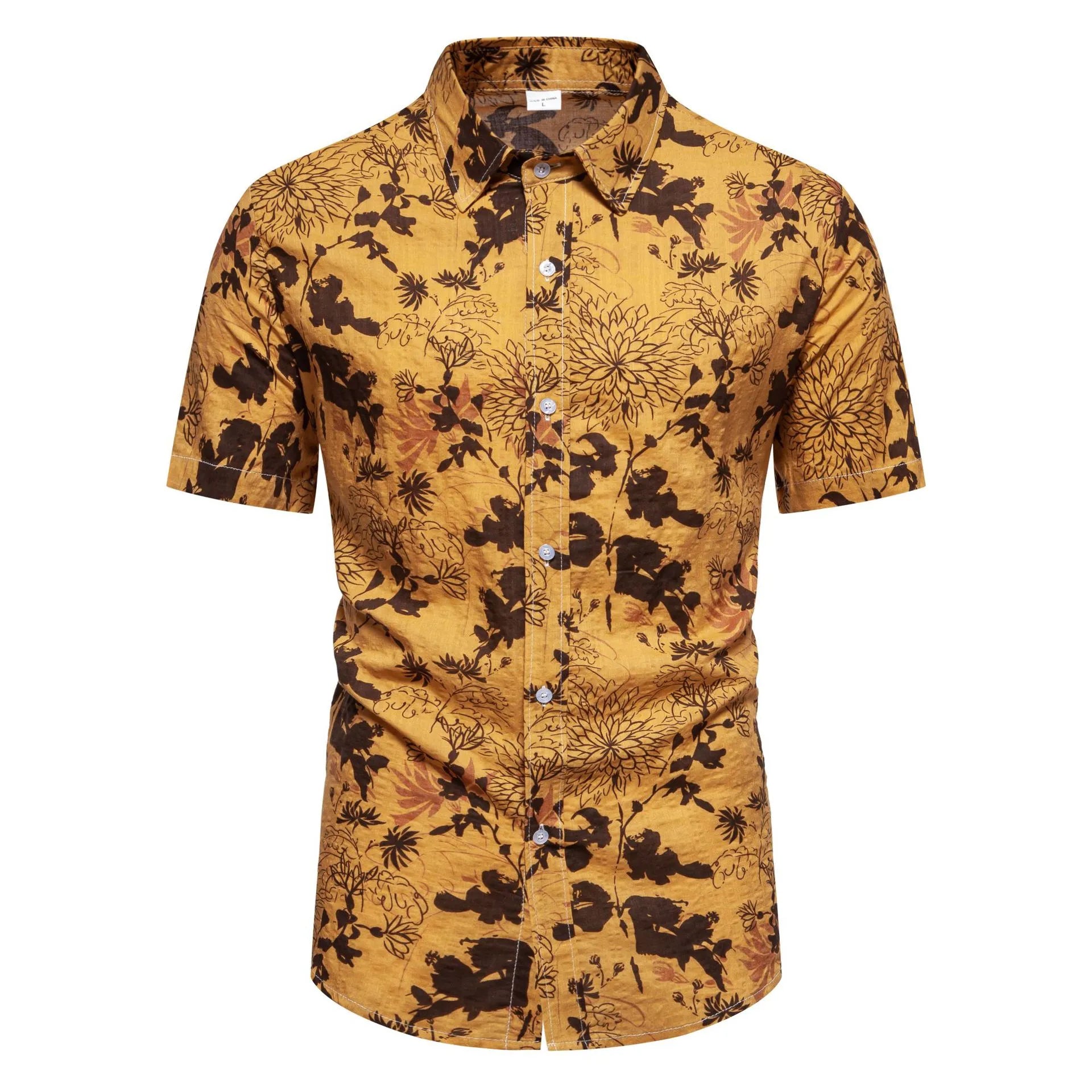 Men's Plus Size Floral Print Short Sleeve Button Down Shirt - Farnelli