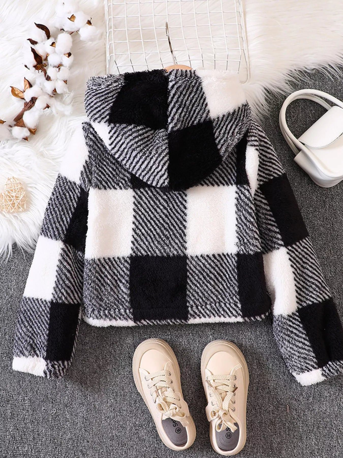 Children's Cozy Plaid Hooded Fleece Jacket - Farnelli
