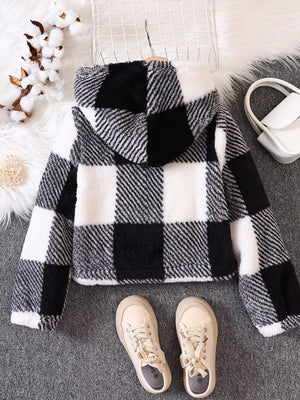 Children's Cozy Plaid Hooded Fleece Jacket - Farnelli