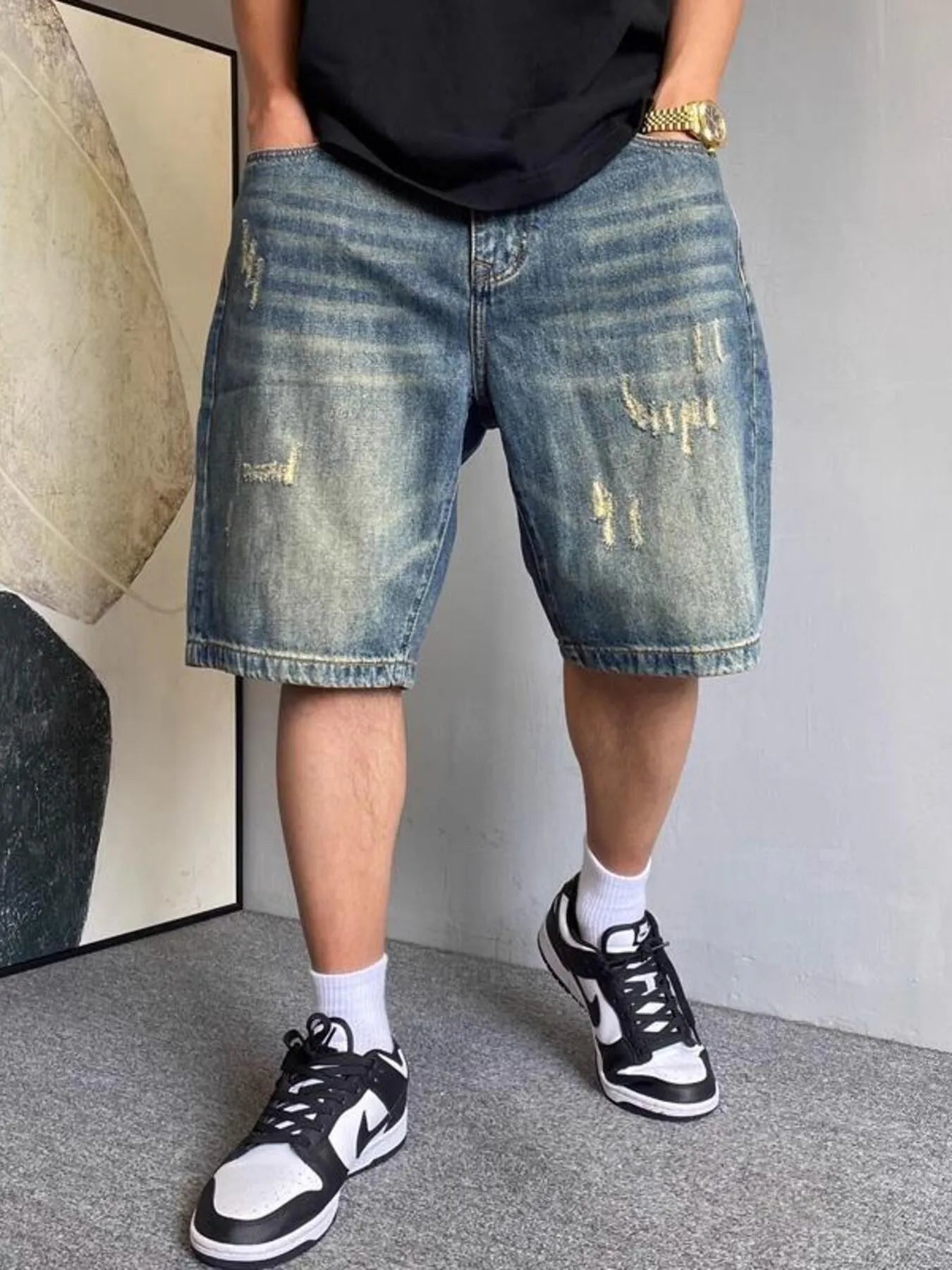 Men's Vintage Washed Distressed Denim Shorts - Farnelli