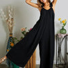 ADORA Full Size Elastic Ruffle Shoulder Jumpsuit Plus Size - BLACK