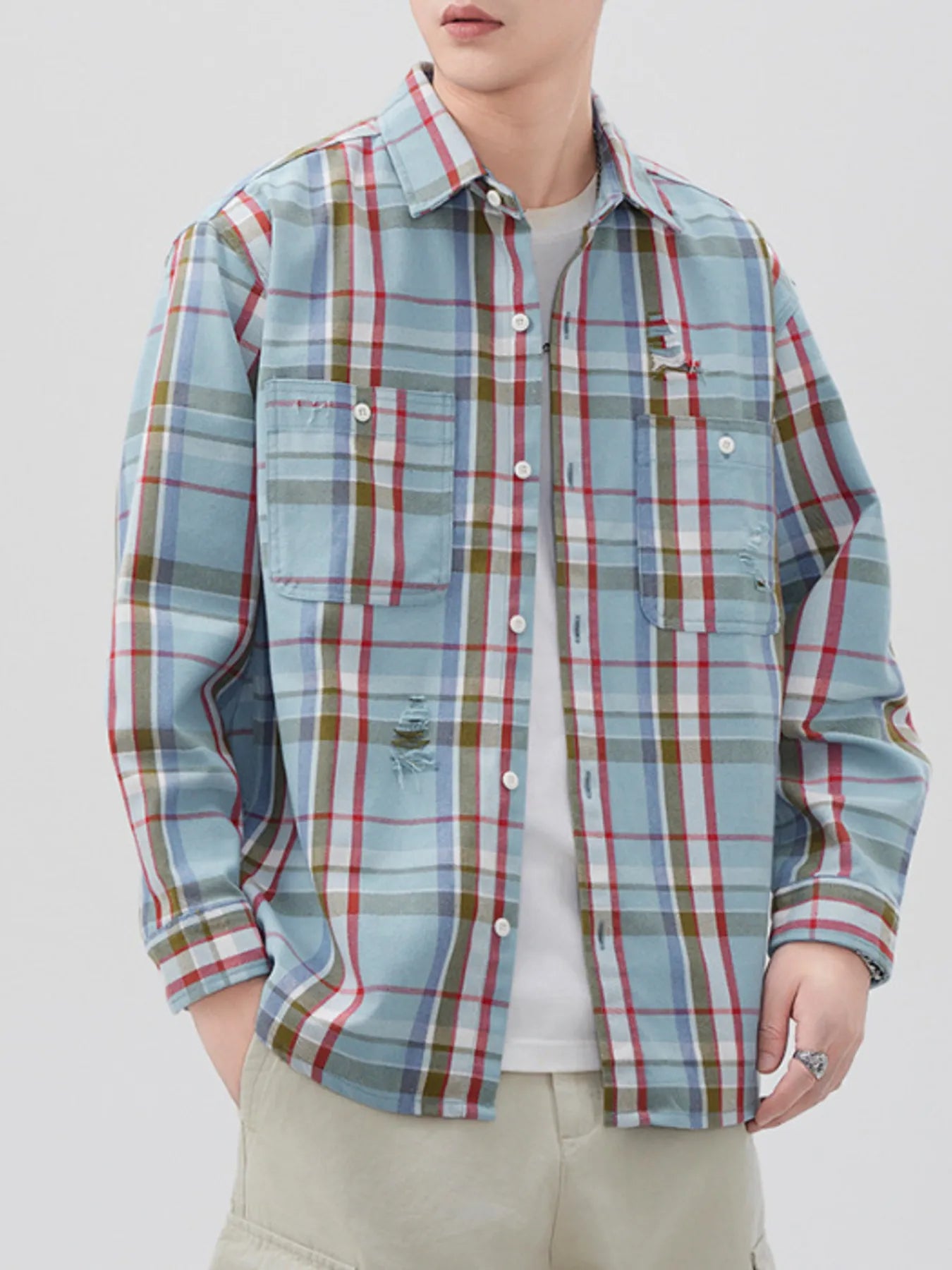 Men's Plus Size Plaid Button Up Long Sleeve Shirt - Farnelli