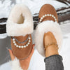 Pearl Embellished Luxury Fur Lined Winter Boots - Yellow