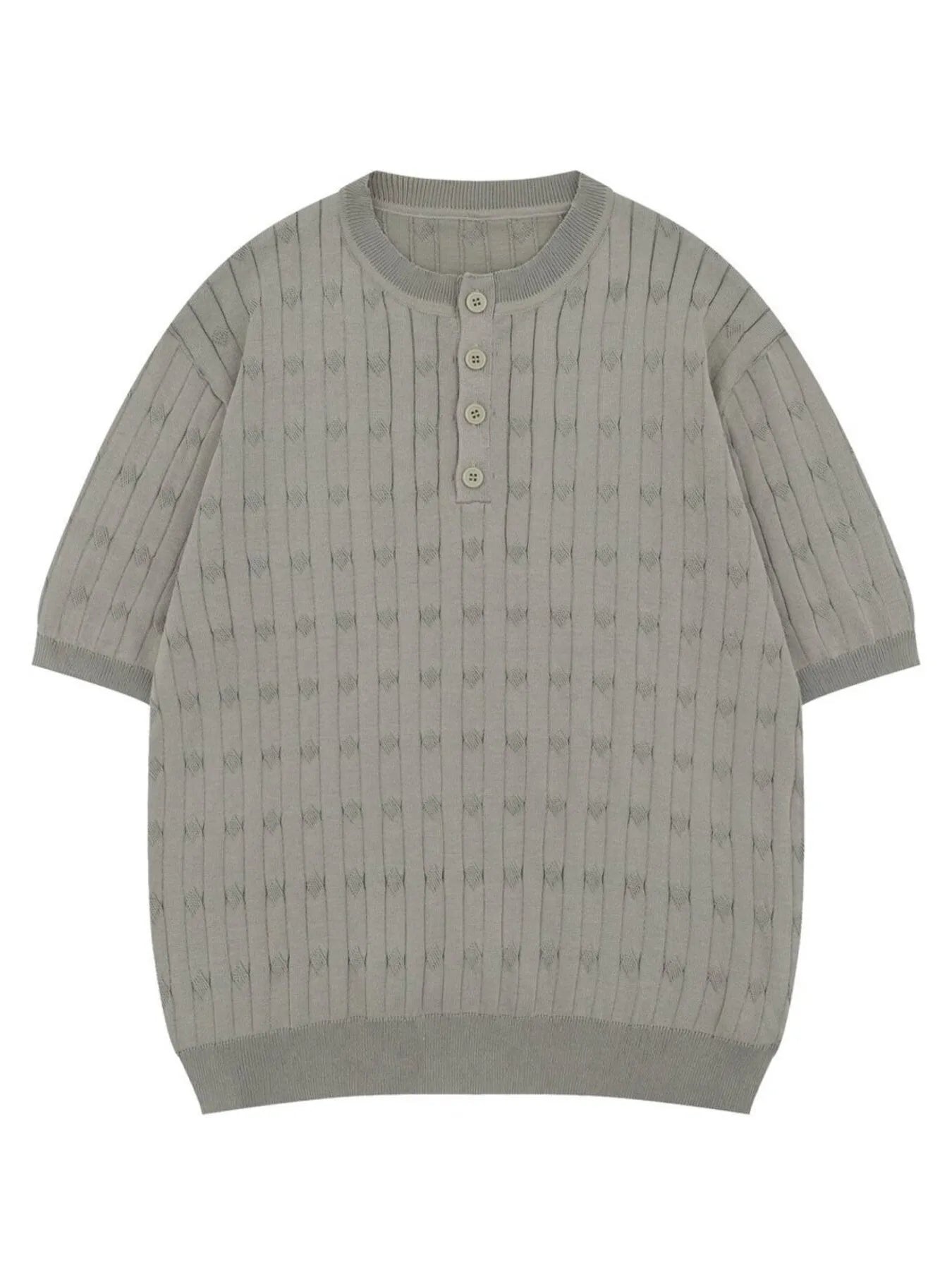 Men's Casual Knit Button Henley T-Shirt with Textured Pattern - Farnelli