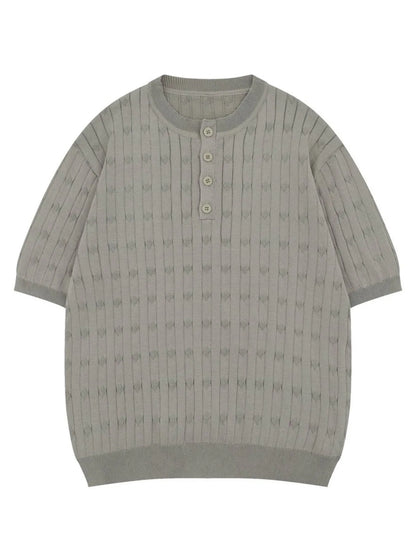Men's Casual Knit Button Henley T-Shirt with Textured Pattern - Farnelli