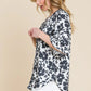 BOMBOM Floral Decorative Button V-Neck Top - Farnelli