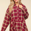 Haptics Plaid Button Down Sharkbite Shirt - Burgundy/Taupe