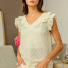 BiBi Floral Ruffled Armhole V-Neck Top - CREAM