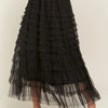 ADORA Elastic Waist Layered Mesh Midi Skirt - Black