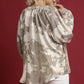 Umgee Full Size Metallic Fabric Blouse with Balloon Sleeves Plus Size - Farnelli