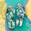 Tropical Leaf Print Summer Slippers - Green