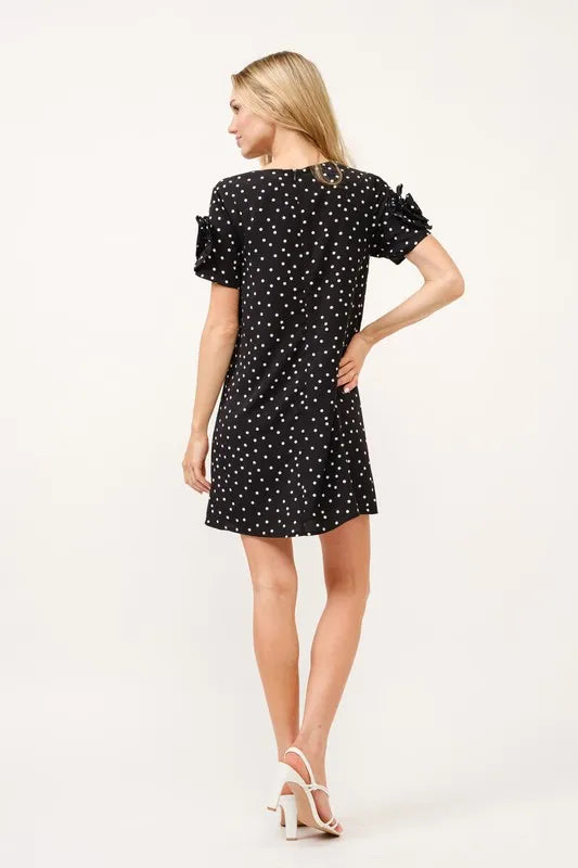 And The Why Embellished Sleeve Polka Dots Shift Dress - Farnelli