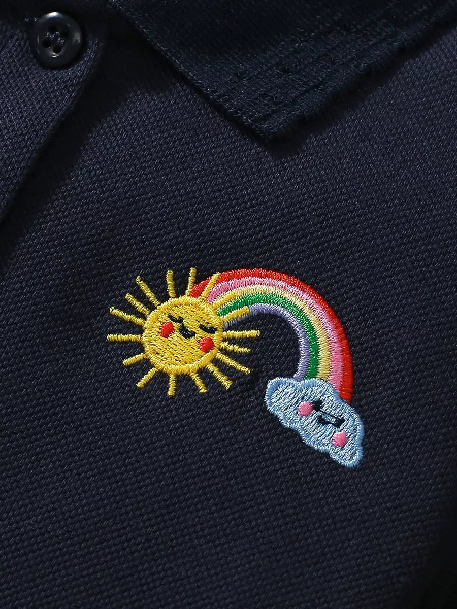Children's Embroidered Rainbow Polo Dress - Farnelli