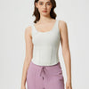 Millennia Round Neck Wide Strap Active Tank with Detachable Chest Pads - White
