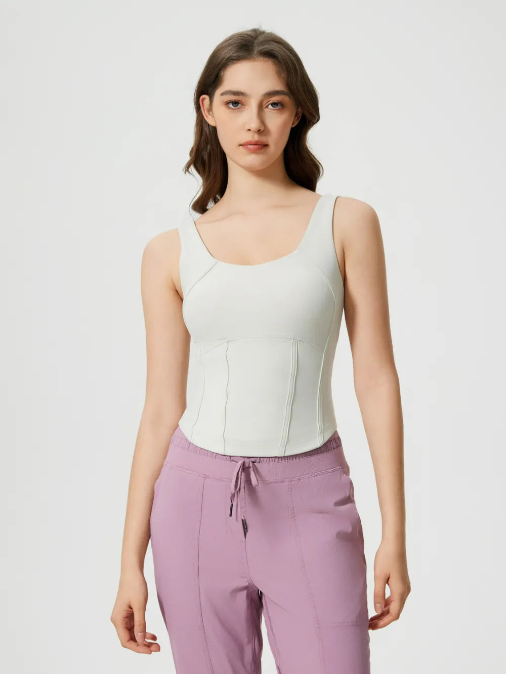 Millennia Round Neck Wide Strap Active Tank with Detachable Chest Pads - Farnelli