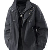 Men's Plus Size Casual Stand Collar Zipper Jacket - Black