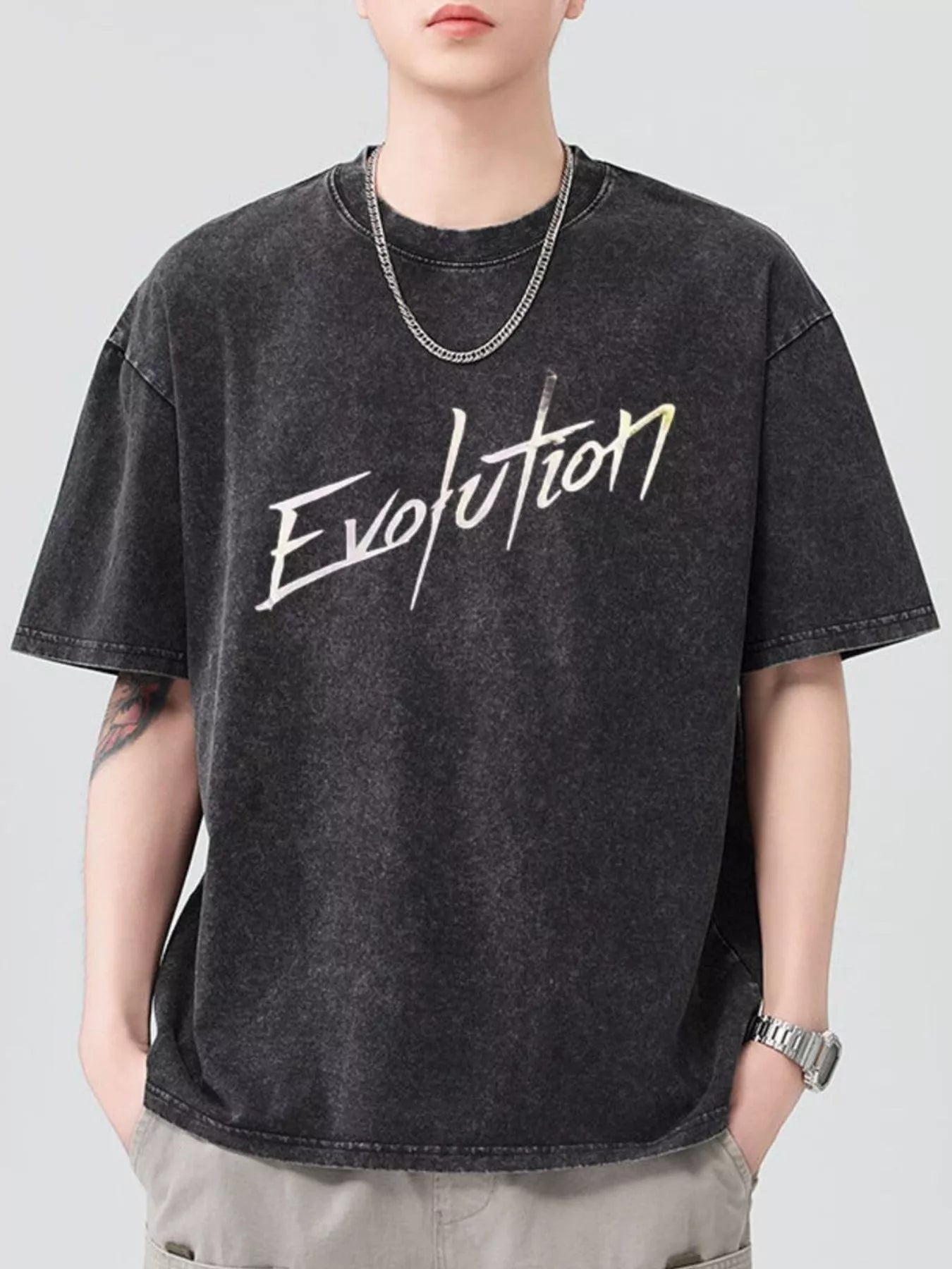 Men's Letter Round Neck Short Sleeve T-Shirt - Farnelli