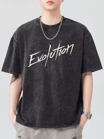 Men's Letter Round Neck Short Sleeve T-Shirt - Farnelli